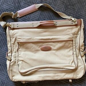 "FORD" Edition Eddie Bauer Travel/ Garment Bag Canvas & Leather Carry On Vtg